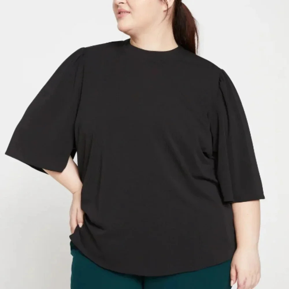 Universal Standard Crepe Jersey Capelet Blouse in Black